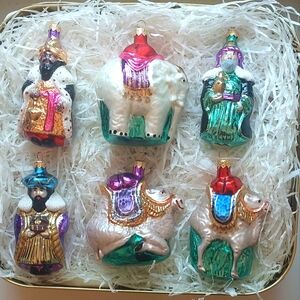 Vintage Taron Glass Blown Christmas Ornaments Nativity Wisemen Set of 6